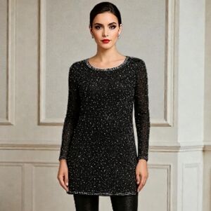 RARE VINTAGE Adrianna Papell Couture Beaded Silk Tunic Top